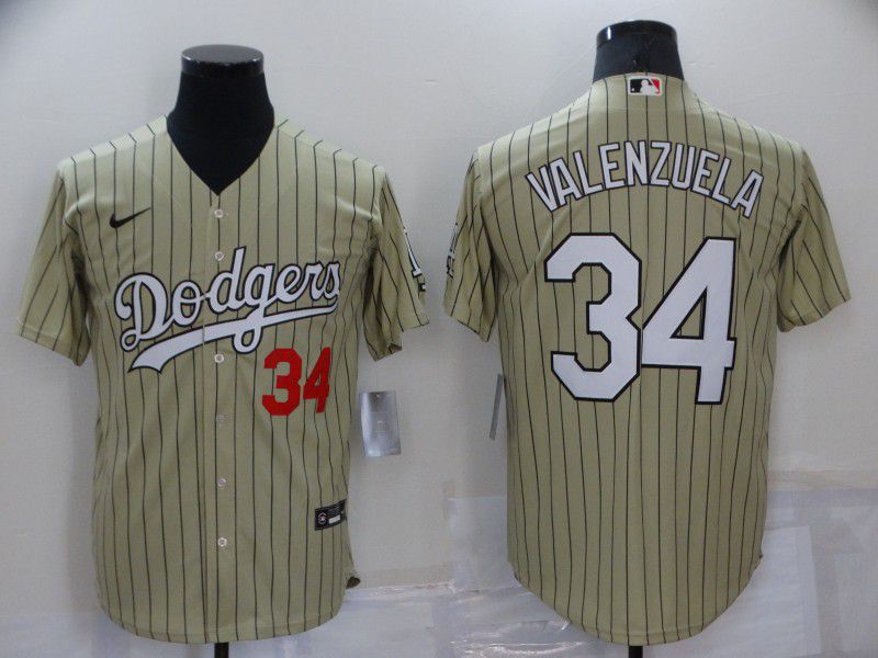 Men Los Angeles Dodgers 34 Valenzuela green Stripe Game Nike 2022 MLB Jersey